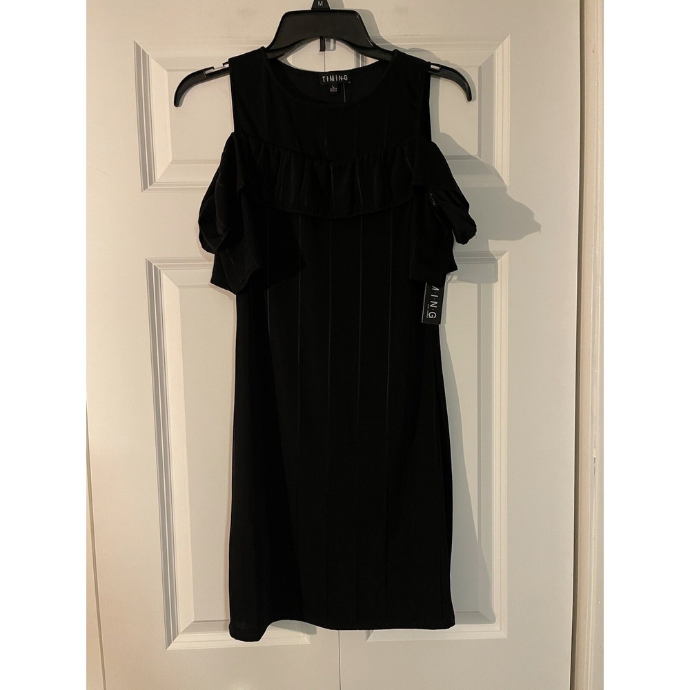 Timing Ruffled Cold Shoulder Mini dress large black Whimsigoth nwt